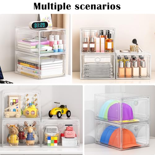 ARSTPEOE 6-Pack Clear Shoe Storage Boxes Magnetic Stackable | Upgraded Harder Material, Stackable Space-saving, Fits Sneakers & Boots, Clear Magnetic Front Door